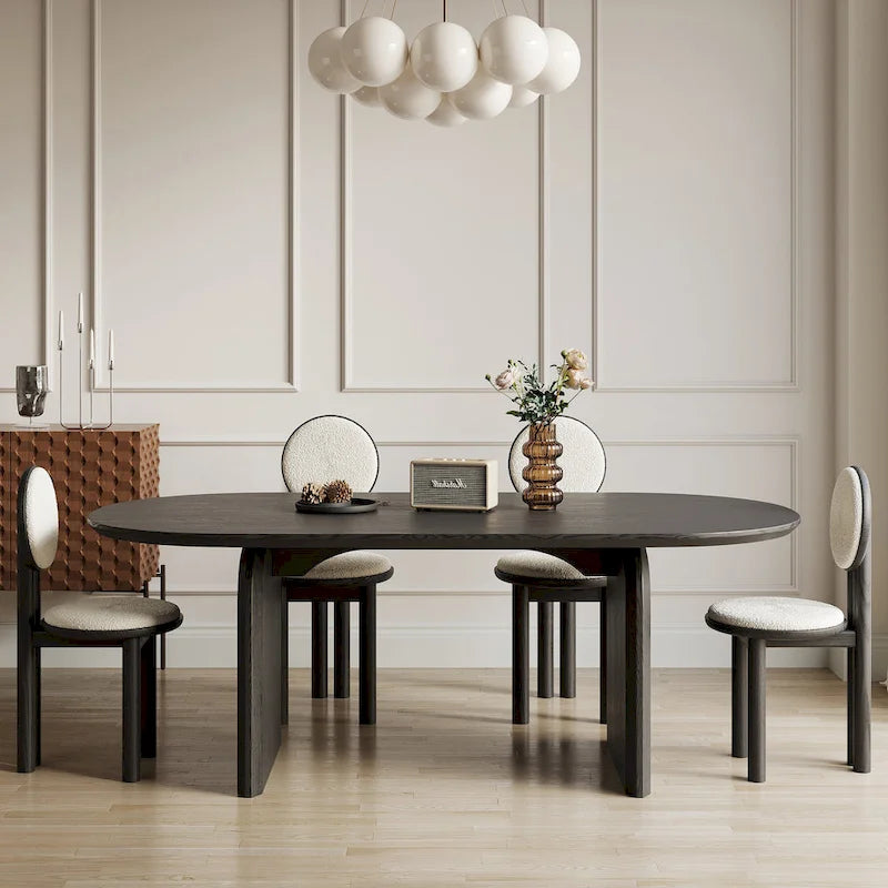 Table de salle à manger ovale moderne de 180 cm, Table de cuisine en bois massif pour 6 personnes - 180 x 90 cm