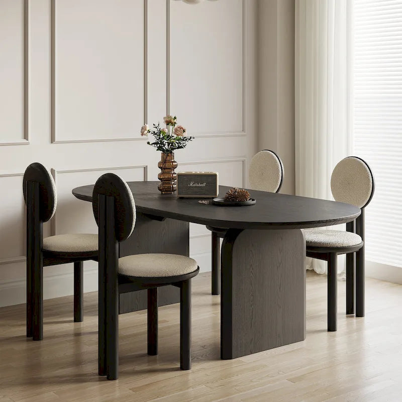 Table de salle à manger ovale moderne de 180 cm, Table de cuisine en bois massif pour 6 personnes - 180 x 90 cm