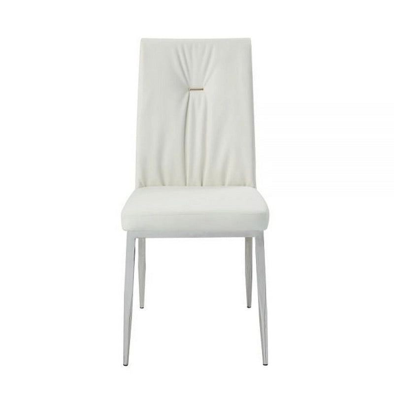 Chaises de salle à manger de 56 cm (Lot de 2) — Dossiers capitonnés, beige avec finition chromée