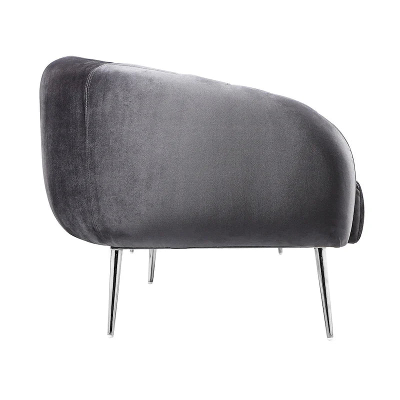 Canapé de 188 cm, capitonnage à rayures, assise rembourrée, velours gris, argent