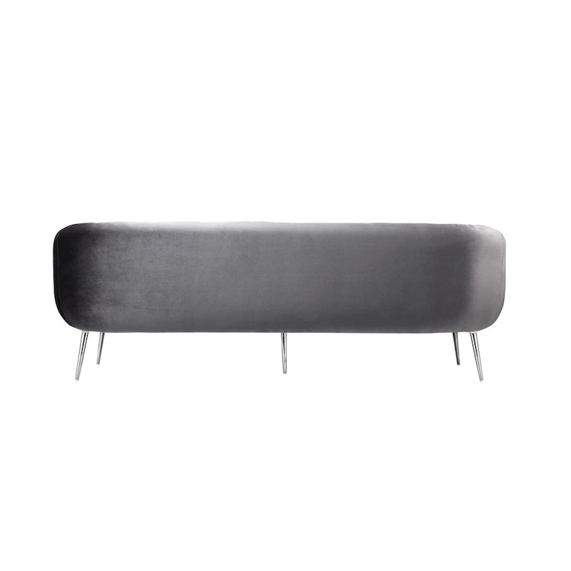 Canapé de 188 cm, capitonnage à rayures, assise rembourrée, velours gris, argent