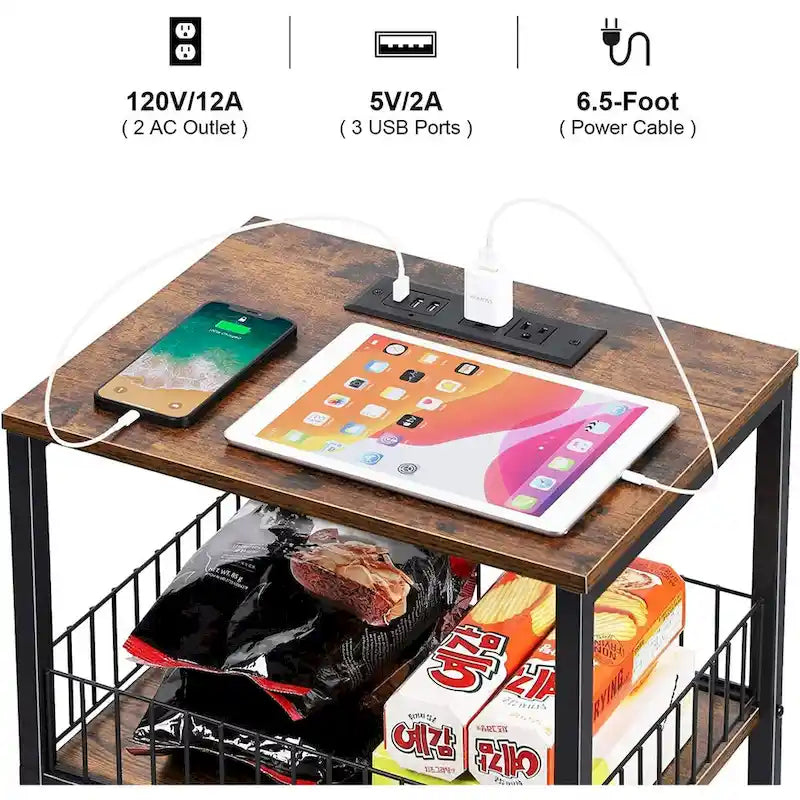 Table d'appoint à 3 niveaux avec station de charge