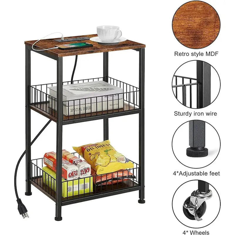 Table d'appoint à 3 niveaux avec station de charge