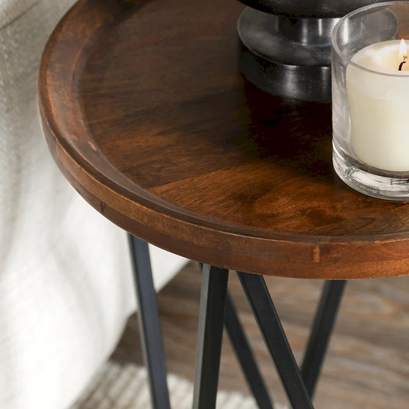 Table d'appoint en manguier brun moyen