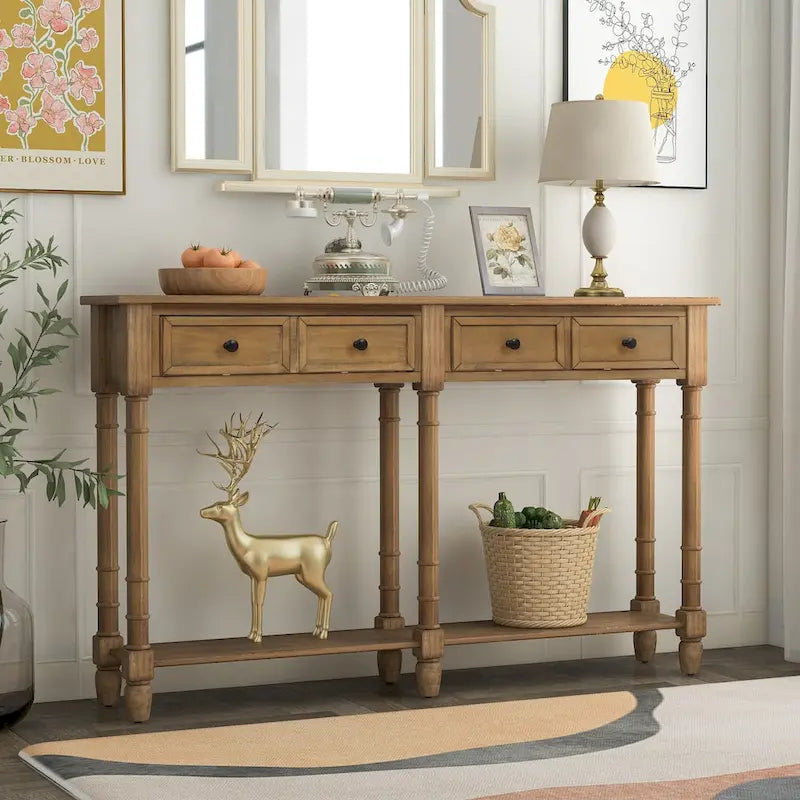 Console Table Table d'appoint Montage facile avec deux tiroirs de rangement et étagère inférieure pour le salon, l'entrée