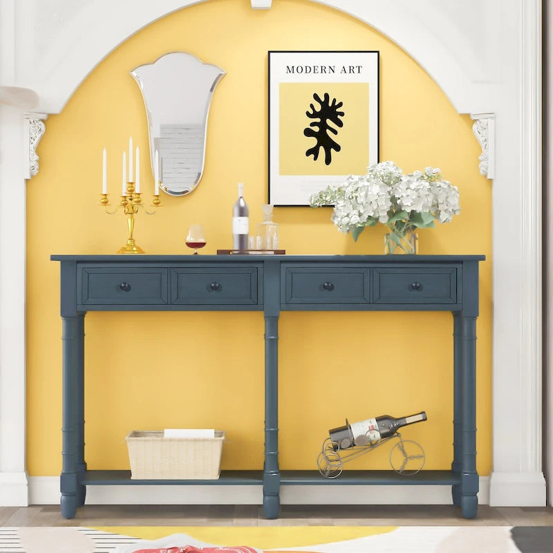 Console Table Table d'appoint Montage facile avec deux tiroirs de rangement et étagère inférieure pour le salon, l'entrée