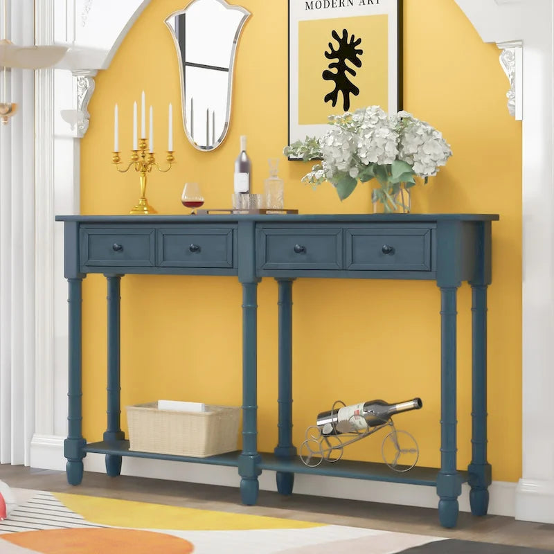 Console Table Table d'appoint Montage facile avec deux tiroirs de rangement et étagère inférieure pour le salon, l'entrée