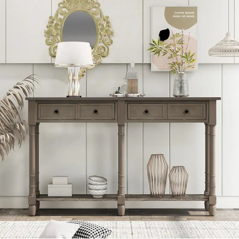 Console Table Table d'appoint Montage facile avec deux tiroirs de rangement et étagère inférieure pour le salon, l'entrée