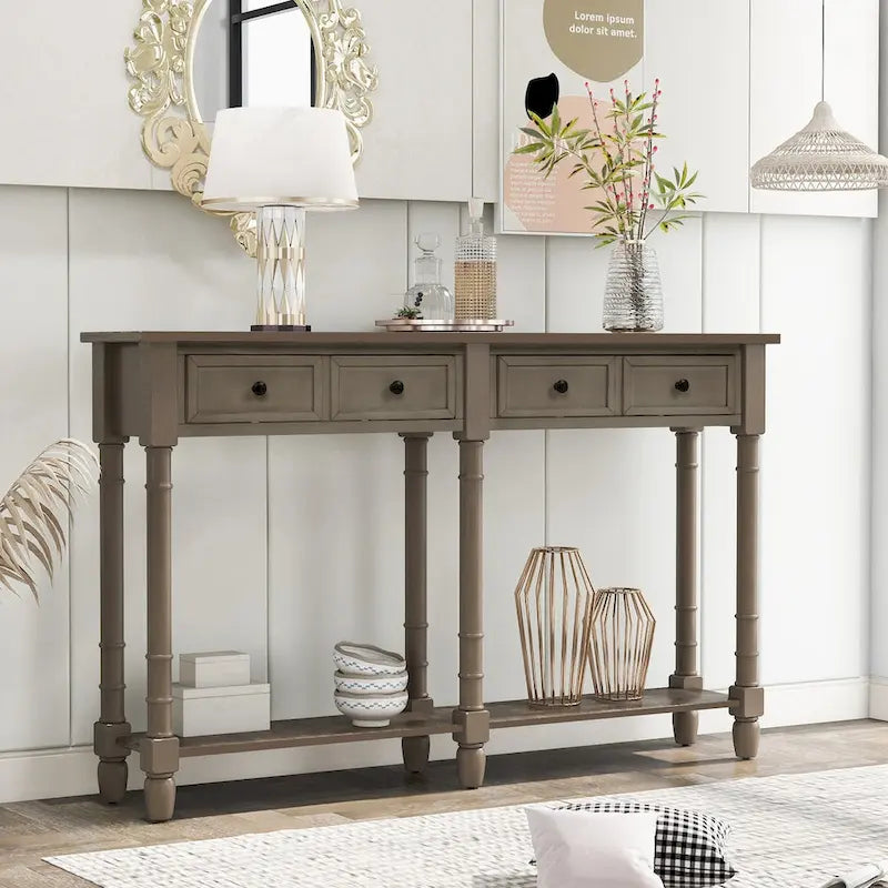 Console Table Table d'appoint Montage facile avec deux tiroirs de rangement et étagère inférieure pour le salon, l'entrée