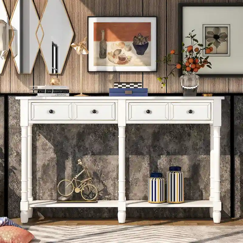 Console Table Table d'appoint Montage facile avec deux tiroirs de rangement et étagère inférieure pour le salon, l'entrée
