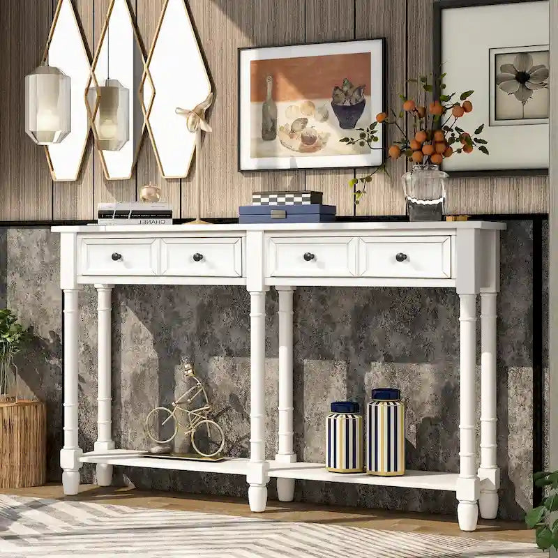 Console Table Table d'appoint Montage facile avec deux tiroirs de rangement et étagère inférieure pour le salon, l'entrée