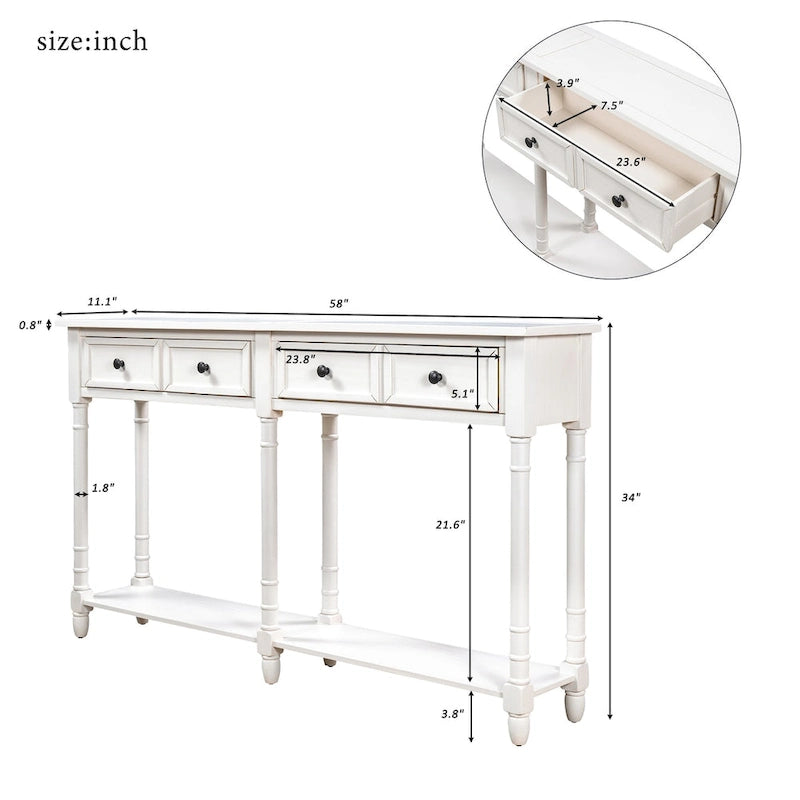 Console Table Table d'appoint Montage facile avec deux tiroirs de rangement et étagère inférieure pour le salon, l'entrée