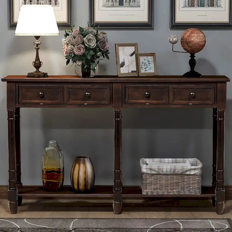 Console Table Table d'appoint Montage facile avec deux tiroirs de rangement et étagère inférieure pour le salon, l'entrée