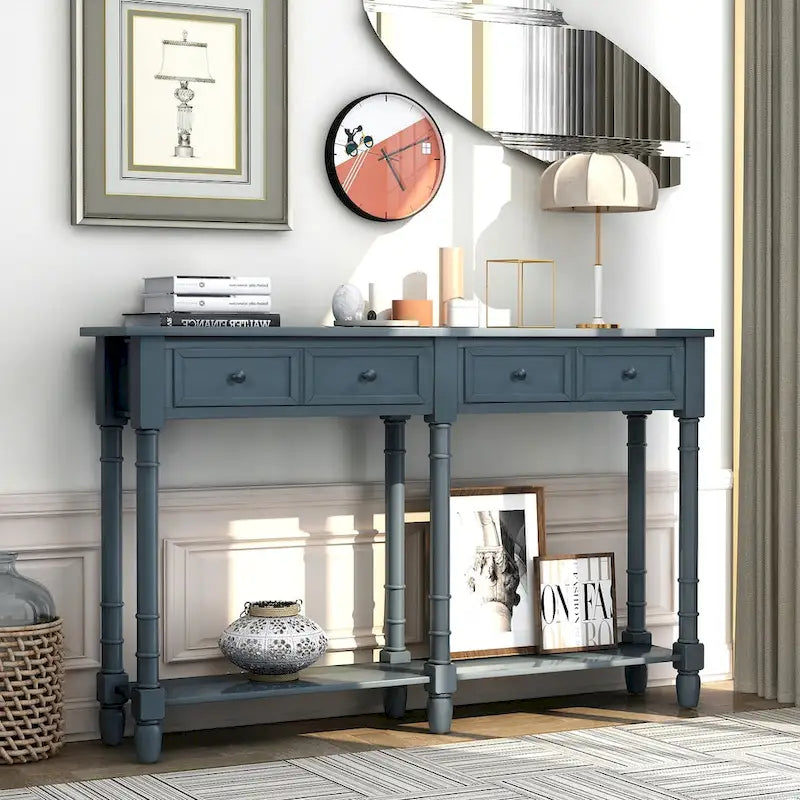 Console Table Table d'appoint Montage facile avec deux tiroirs de rangement et étagère inférieure pour le salon, l'entrée