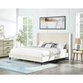 Lit plateforme capitonné en velours beige, King size, sommier tapissier non requis, facile à monter