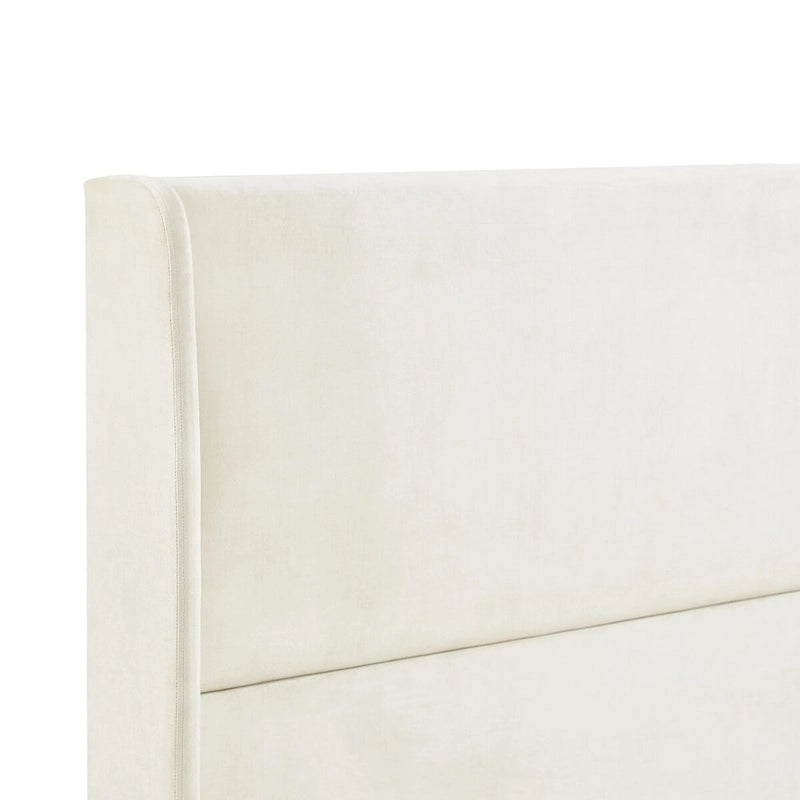 Lit plateforme capitonné en velours beige, King size, sommier tapissier non requis, facile à monter